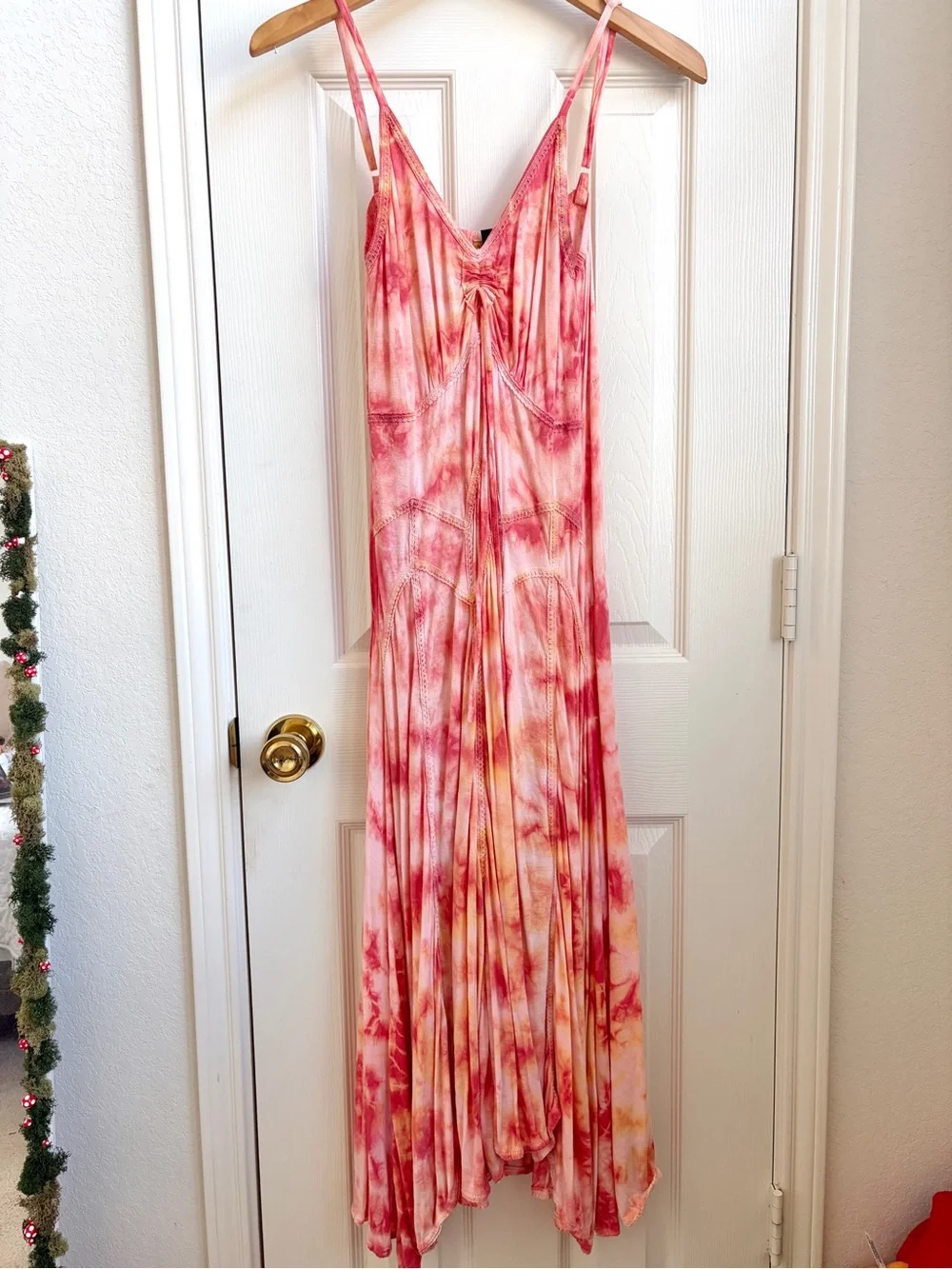 Free People Inspired Fairycore Pink and Orange Tie-Dye Maxi Dress
